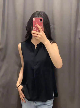 V领无袖半开领衬衫 夏季新款百搭显瘦宽松T恤衫时尚套头上衣04043