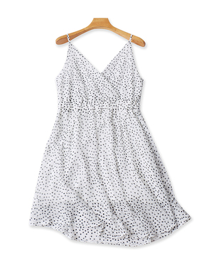 雪纺露背吊带连衣裙夏季新款欧美收腰A字裙中长款圆点女裙子12262