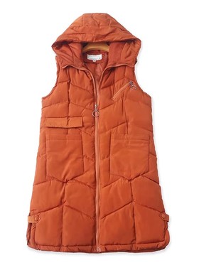 外贸中长款连帽马甲 秋冬新款拉链无袖棉衣开衫保暖女装上衣01114