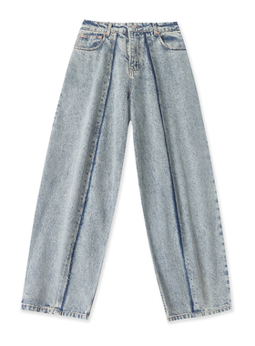 高腰做旧牛仔裤 春秋新款时尚直筒毛边显瘦女阔腿宽松长裤子24052