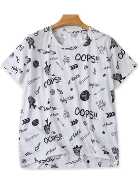 短袖圆领字母T恤衫夏季新款宽松休闲体恤女套头显瘦外贸上衣11412