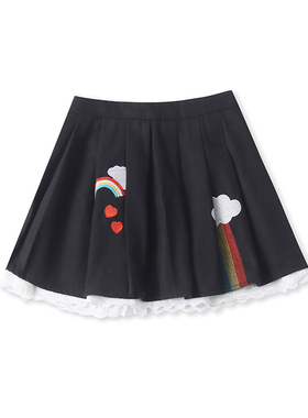 羊毛呢刺绣半身裙 秋冬新款A字短裙 女装外贸时尚蕾丝边裙子24143