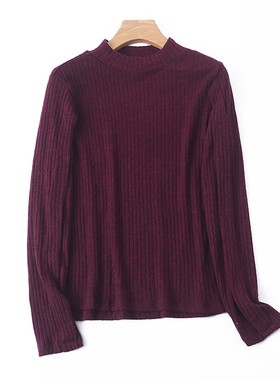 立领针织T恤衫 女春季新款薄款长袖毛衣弹力宽松套头打底衫 10141