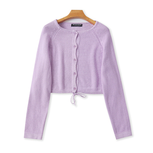 时尚长袖针织开衫 春秋新款纽扣毛衣外套宽松短款甜美女上衣08161