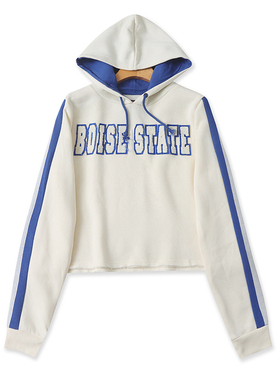 外贸连帽加绒短款卫衣 春秋新款贴布拼色时尚帽衫女宽松上衣11244