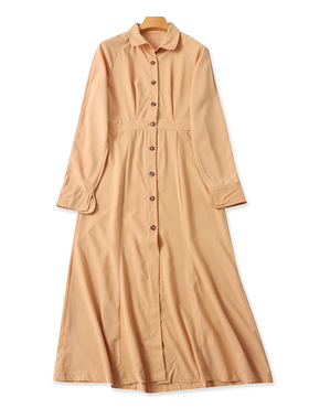 外贸翻领长款连衣裙 春秋新款时尚纽扣开衫显瘦女装长袖裙子09362