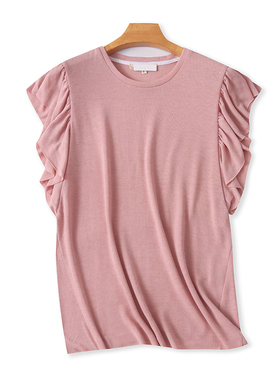 圆领飞飞袖T恤衫 夏季新款百搭时尚短袖体恤 女宽松休闲上衣23374