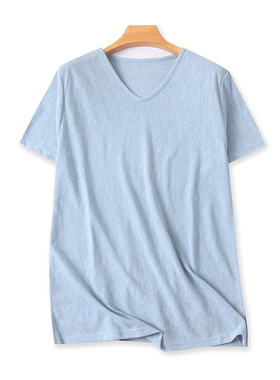 外贸棉V领短袖T恤衫 夏季新款宽松休闲体恤男女士打底衫上衣02094