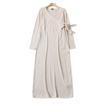 外贸V领长袖针织连衣裙时尚针织