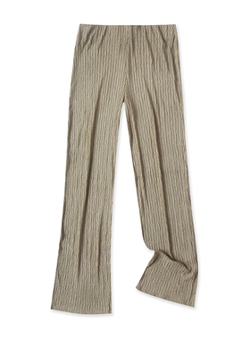 松紧腰休闲直筒裤 夏季新款阔腿裤百搭褶皱女外贸宽松长裤子08422