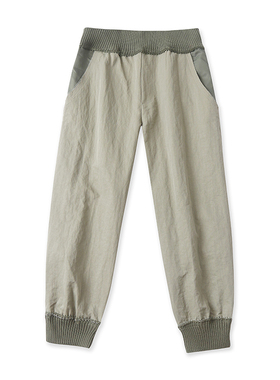 外贸松紧腰毛边拼色休闲卫裤 春秋新款时尚女收脚口宽松裤子18442