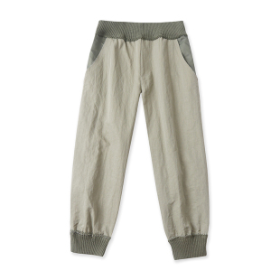 女收脚口宽松裤 时尚 子18442 春秋新款 外贸松紧腰毛边拼色休闲卫裤