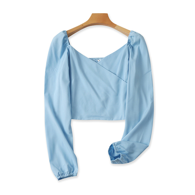 爱丽爱熙修身套头长袖交叉小衫