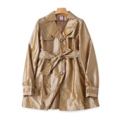 翻领风衣 春夏新款 系带纽扣开衫 外贸长袖 亮面时尚 外套女上衣16184