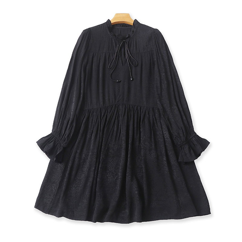 外贸立领暗花纹连衣裙中长款时尚