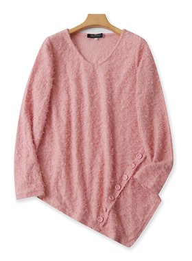 V领针织毛衣 春秋新款长袖中长款不规则打底 女纯色套头上衣11243