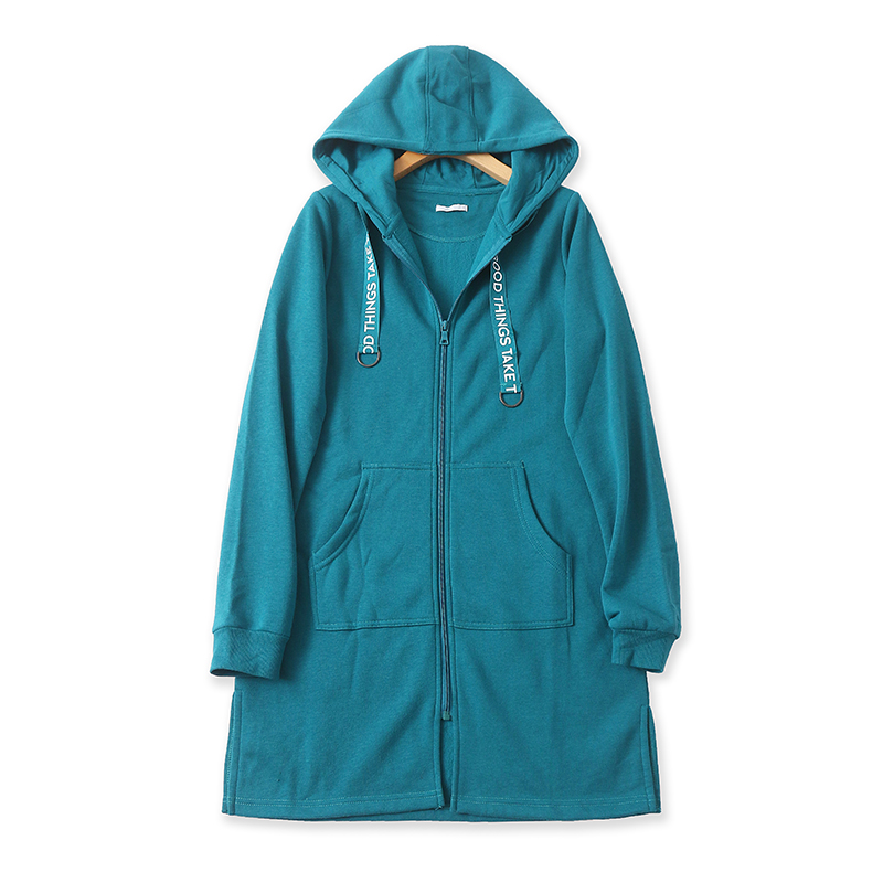 加绒中长款时尚开衫套头连帽卫衣