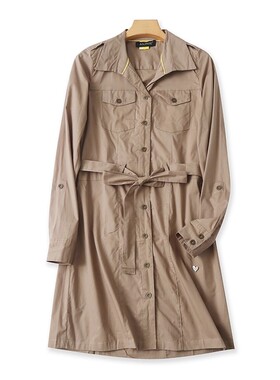 外贸翻领中长款风衣 春秋新款纽扣开衫系带修身显瘦大衣外套09172