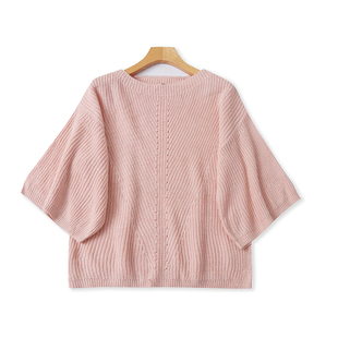 外贸圆领毛衣罩衫 春秋新款宽松休闲针织衫女显瘦喇叭袖上衣20523