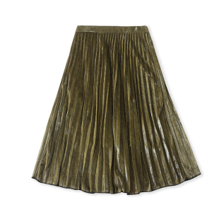 外贸半松紧腰半身裙 显瘦A字中长款 女大摆百褶裙子 18044 春秋新款