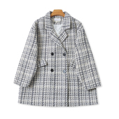 秋冬新款 女厚宽松上衣 中长款 西装 21384 格子长袖 大板小香风外套