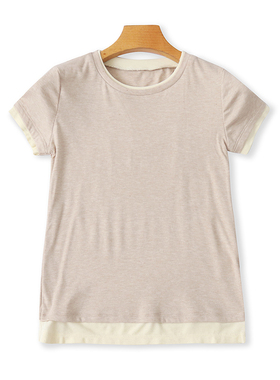 外贸圆领拼色短袖T恤衫夏季新款弹力时尚体恤女套头打底上衣21493