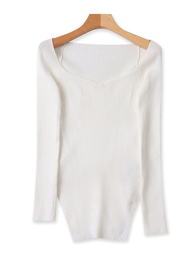 长袖方领针织衫 春秋新款修身弹力毛衣时尚打底衫女套头上衣07012