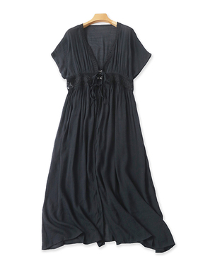 长款披肩夏季新款短袖蕾丝钩花防晒 衣罩衫裙女外贸时尚开衫22021