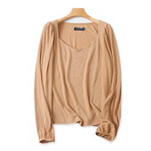 针织衫 春秋新款 螺纹l弹力打底T恤衫 V领长袖 女外贸休闲上衣 2336