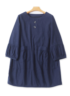 全棉连衣裙 春秋新款显瘦中长款T恤衫 女士宽松时尚打底上衣16452