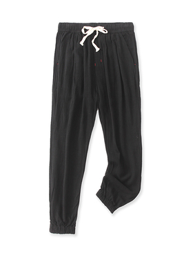 亚麻松紧腰休闲裤 春秋新款男女士卫裤宽松收脚口外单长裤子24074