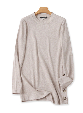 圆领弹力外单针织T恤衫 春秋新款中长款时尚女打底套头上衣 06423