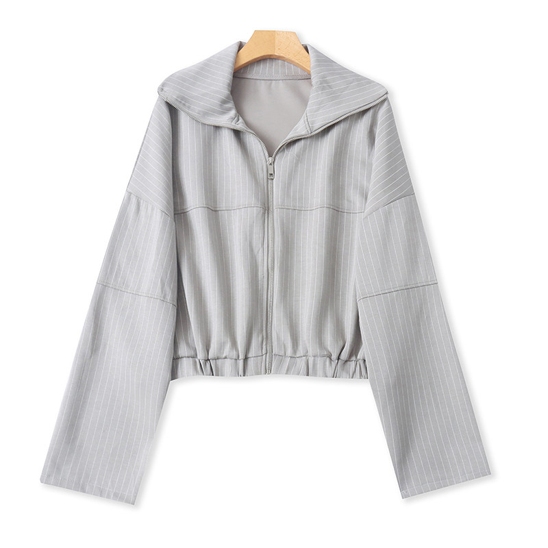 外贸翻领条纹外套 春秋新款长袖时尚卫衣女拉链开衫宽松上衣18062,女装/女士精品,卫衣/绒衫,淘宝优惠券,粉丝福利购,淘宝优惠卷