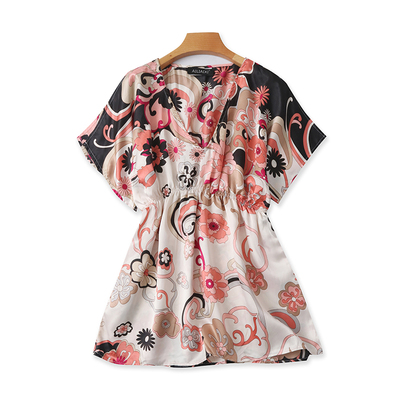 爱丽爱熙宽松短袖仿真丝上衣衬衫