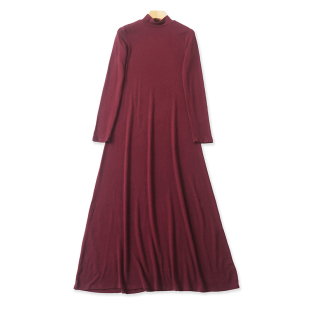 外贸半高领针织长袖连衣裙 春秋新款A字修身女套头长款裙子 14103