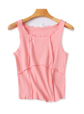 木耳边拼接背心 夏季新款弹力修身百搭显瘦女士打底外贸上衣22073