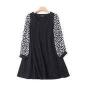 新款 套头长袖 百搭宽松A字裙子 圆领拼接中长款 女秋季 连衣裙