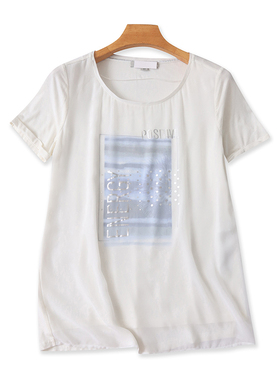 圆领印花T恤衫 夏季新款短袖宽松休闲体恤衫 女士打底衫上衣13504