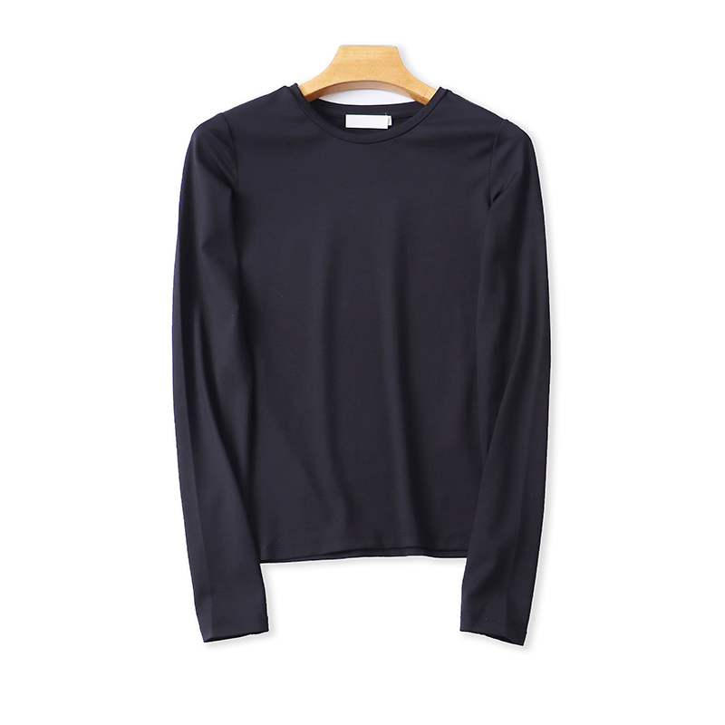 外贸圆领长袖T恤衫 夏季新款百搭时尚套头打底衫 女黑色上衣19072
