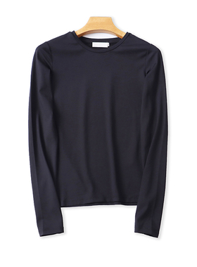 外贸圆领长袖T恤衫 夏季新款百搭时尚套头打底衫 女黑色上衣19072