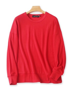 外贸长袖圆领卫衣 春秋季弹力休闲宽松针织衫女套头打底上衣21234