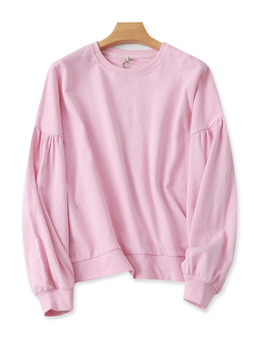 圆领毛圈卫衣 春秋新款长袖灯笼袖外套宽松休闲时尚外贸上衣15353