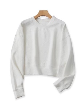 外贸圆领暗花纹蝙蝠衫卫衣 春秋新款宽松休闲打底女套头上衣11194