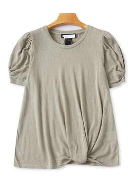 薄款圆领针织短袖T恤衫夏季新款灯笼袖百搭时尚女打底衫上衣08034