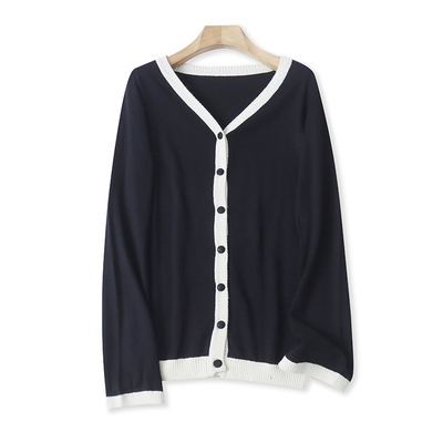 爱丽爱熙纽扣开衫针织开衫拼色