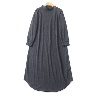 长款 保暖女宽松大版 裙子11113 秋冬新款 日单半高领加绒卫衣连衣裙