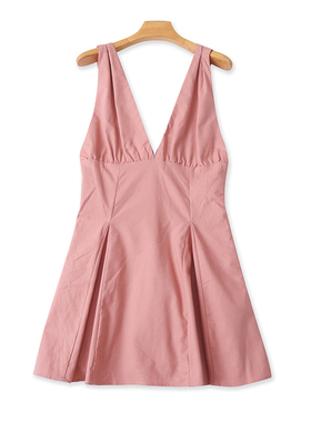 欧美背带身V领连衣裙 夏季新款系带气质女中长款A字收腰裙子18234