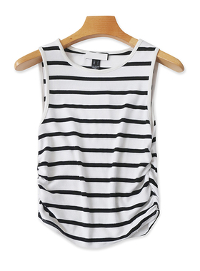 圆领针织弹力背心 夏季新款显瘦收褶无袖T恤 女打底外贸上衣11513