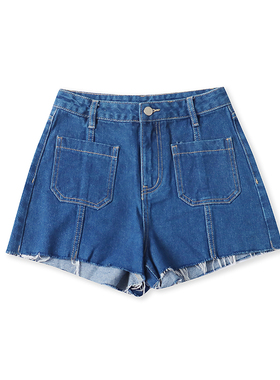 外贸毛边牛仔裤 夏季新款时尚做旧显瘦宽松阔腿女士短款裤子02152