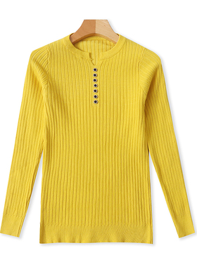 时尚V领长袖针织衫 春秋新款时尚女修身弹力打底衫 套头上衣14014